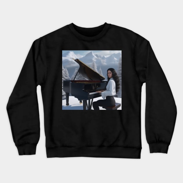 A Female Pianist Playing The Piano On Mt. Blanc In Switzerland Crewneck Sweatshirt by Musical Art By Andrew